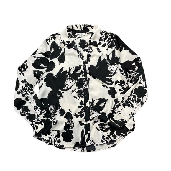 Maison d'Amelie Floral Print Blouse White Black Size Large - Picture 1 of 6